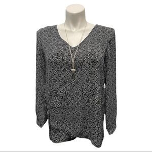 Chelsea &‎ Theodore V-Neck Crossover Design Aztec Print Blouse Top L